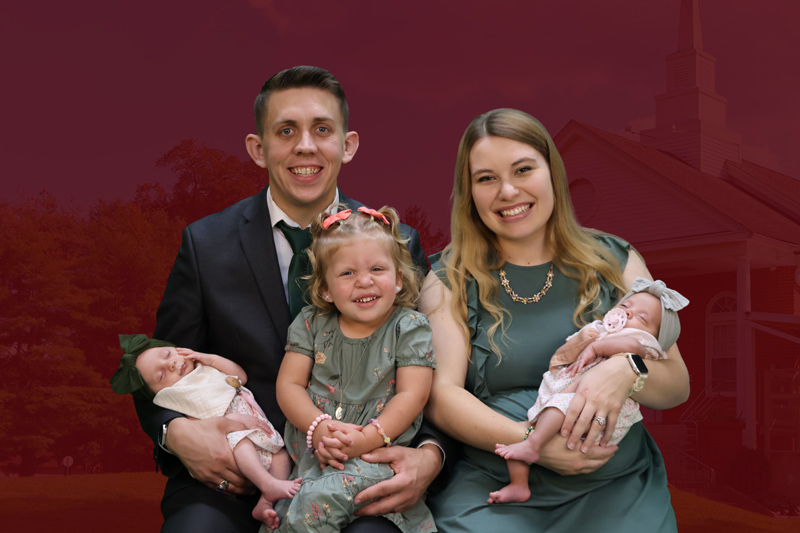Pastor Philip Middlton with his wife Victoria, and daughters Joy, Juliana, and Janessa in front of Calvary Bible Baptist Church